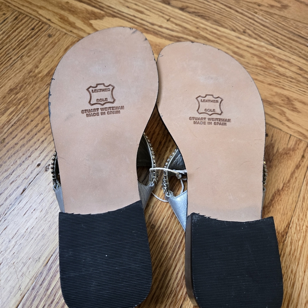 Vintage NWOB Stuart Weitzman Silver Metal Beads and Rhinestones Thong Sandals - Picture 5 of 10